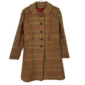 Union Made Vintage 1970's Plaid Wool Button Down Double Breasted Coat Tweed S
